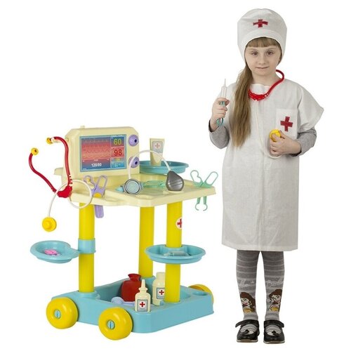 Детский игровой набор доктор, врач, набор для детей, на тележке, с костюмом доктора, 24 предмета