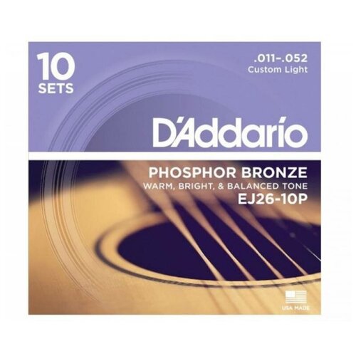 D Addario Ej26-10p - 10 комплектов струн для акустической гитары набор струн d addario ej26 1 уп