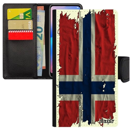 фото Ударопрочный чехол- книжка на телефон // xiaomi mi 8 lite // "флаг норвегии на ткани" страна государственный, utaupia, белый