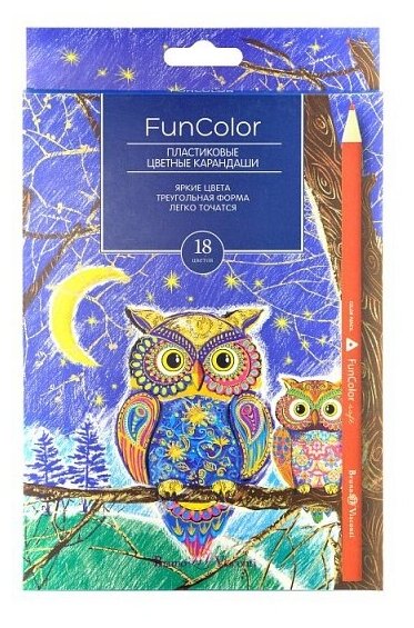 Карандаши Bruno Visconti, цветные, 18 цветов , FunColor, (пластиковый корпус), Арт. 30-0061, упаковка в ассортименте