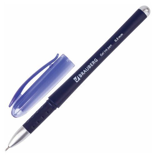 Ручка гелевая с грипом BRAUBERG Impulse, синяя, игольчатый узел 0,5 мм, линия письма 0,35 мм, 141182