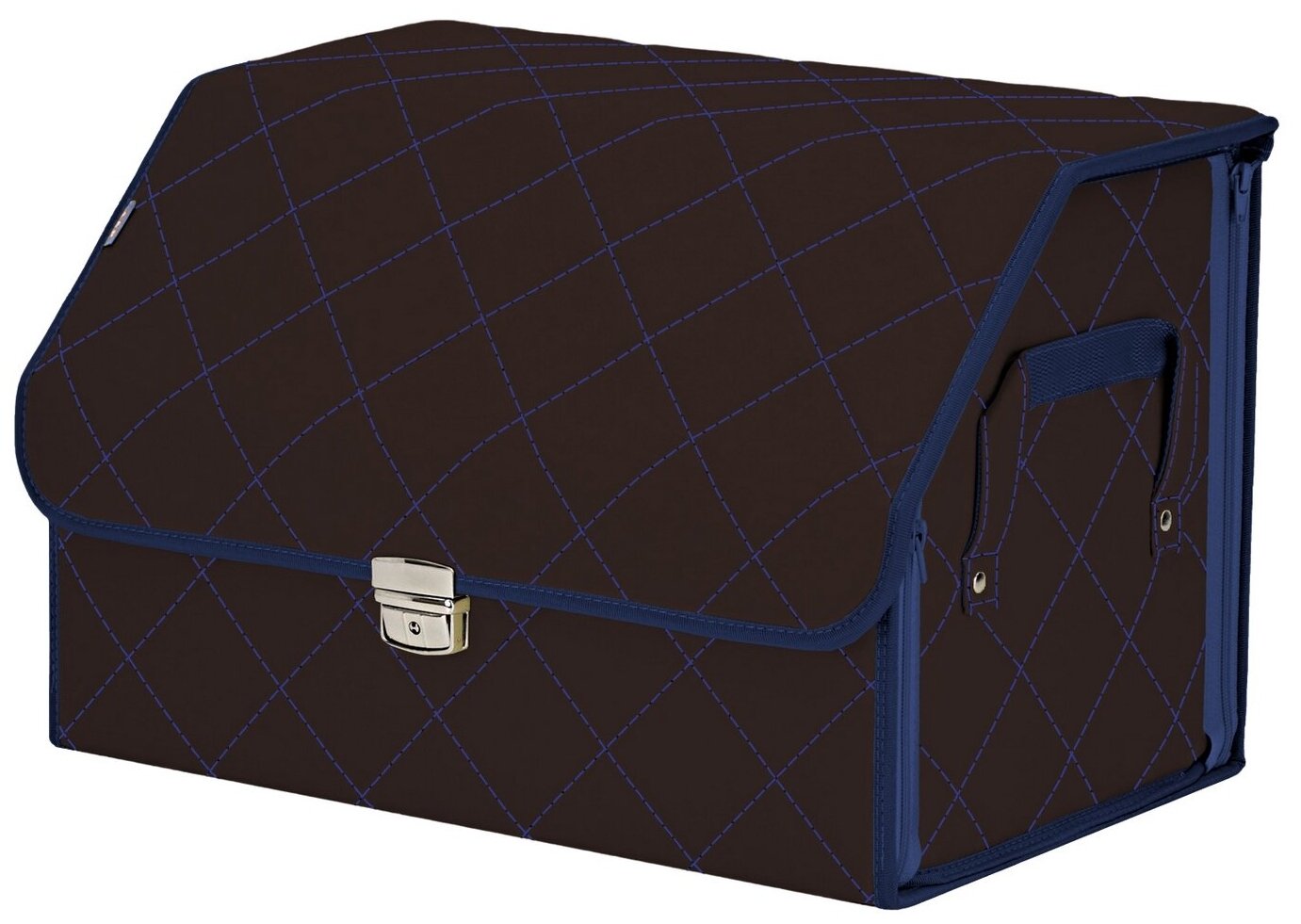 Органайзер-саквояж в багажник "Союз Премиум" (размер L). Цвет: коричневый с синей прострочкой Ромб.