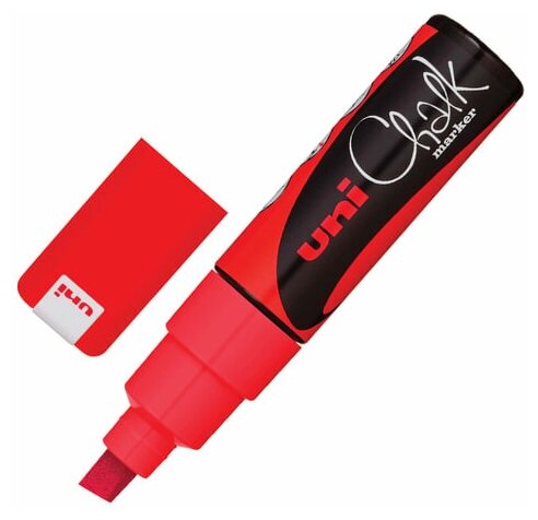 Маркер для окон и стекла Uni Chalk (8мм, смываемый, на меловой основе, красный) (PWE-8K RED)