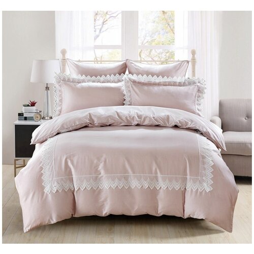 фото Комплект постельного белья с гипюром (евро) eli (светло-лаванда) материал: хлопок karna