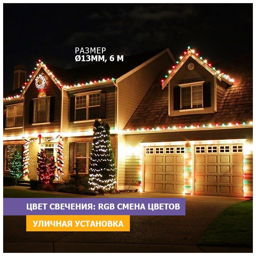 Гирлянда дюралайт LED свечение с динамикой (2W) - RGB Ø13мм 36LED/м 6м