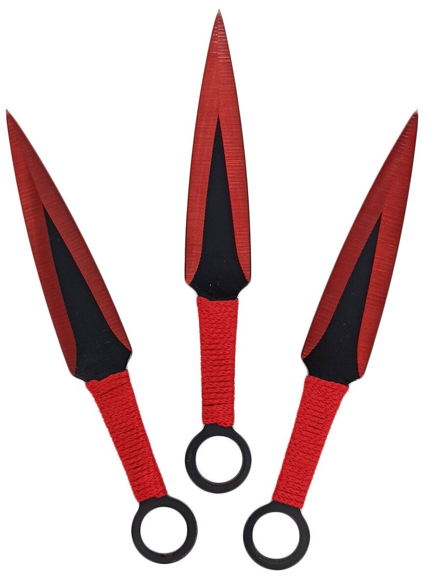 Нож кунай красный малый 17 см в обмотке (набор 3 штуки в чехле)