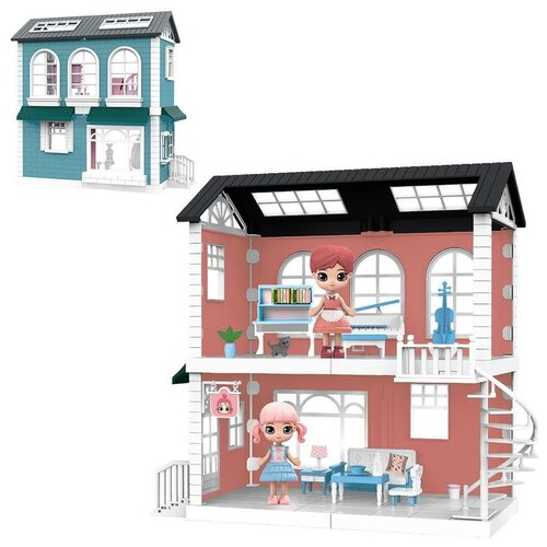 фото Игровой набор abtoys модульный домик (собери сам), 4 секции. мини-куколки в гостиной и музыкальной комнатах, в наборе с аксессуарами junfa toys