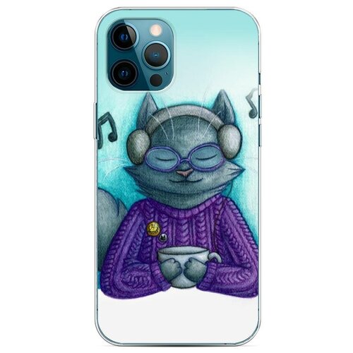 фото Силиконовый чехол "кот в свитере и наушниках" на apple iphone 12 pro max / айфон 12 про макс case place