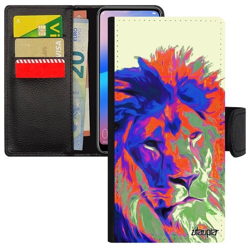 фото Противоударный чехол книжка на телефон // huawei p30 lite // "лев" саванна хозяин, utaupia, белый