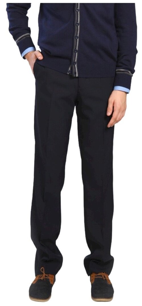 Школьные брюки , классический стиль, пояс на резинке, карманы, размер 134, черный