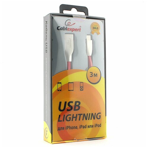 USB Lightning кабель Cablexpert CC-G-APUSB01R-3M цифровой hdmi кабель удлинитель для lightning с питанием через usb 2 метра amfox красный шнур для передачи изображения и видео с телефона на монитор