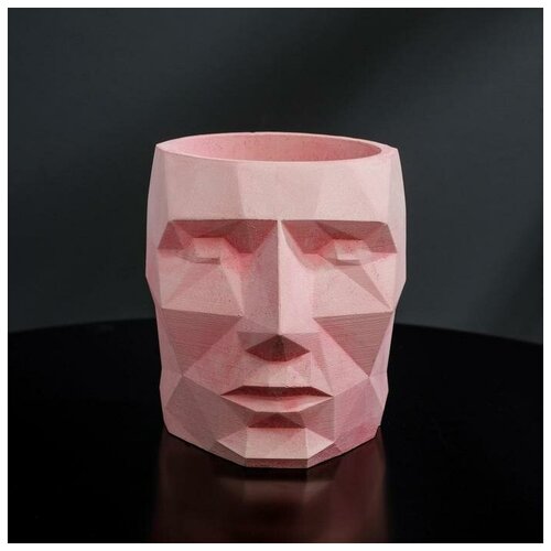 Кашпо полигональное из гипса «Голова», цвет розовый, 11 × 13 см