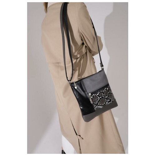 фото Кросс-боди, отдел на молнии, 2 наружных кармана, длинный ремень, цвет чёрный/серый нет бренда