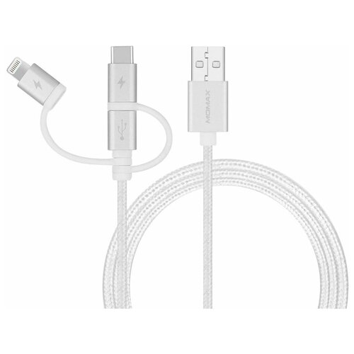 Кабель Momax One Link 3-in-1 USB A to Micro USB/Lightning/USB-C (1m) DX1 White (DX1WH) беспроводные наушники momax pills mini usb type c white