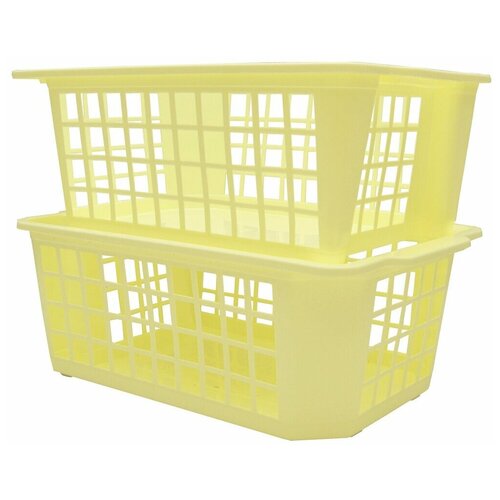 фото Набор корзина для хранения прямоугольная пластиковая "трикап". объем 8,5 л. в наборе 2 штуки. светло-желтый.