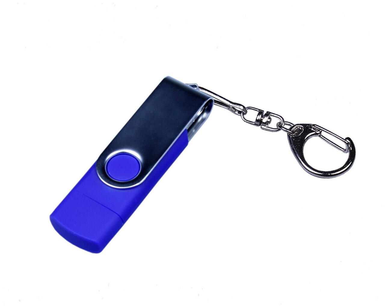 Поворотная OTG флешка 3 в 1 для нанесения логотипа (32 Гб / GB USB 2.0/USB Type-C/microUSB Синий/Blue OTG-3-in-1_TypeC_030 модель 104)