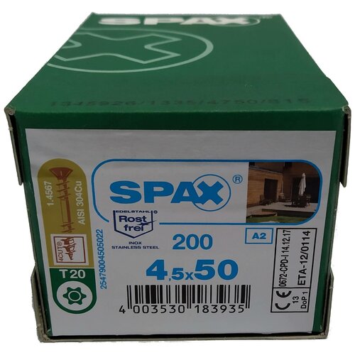 Spax для фасадов 4,5x50 мм 25479004505022 (200 шт/упак.) - двойная резьба, A2. антик