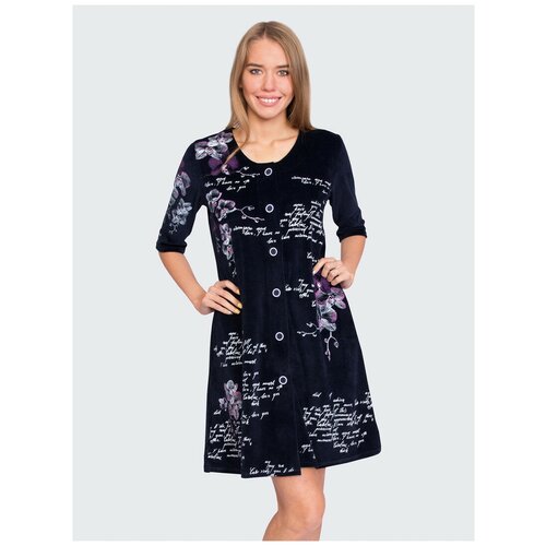 фото Халат style margo средней длины, застежка пуговицы, карманы, размер 44, синий