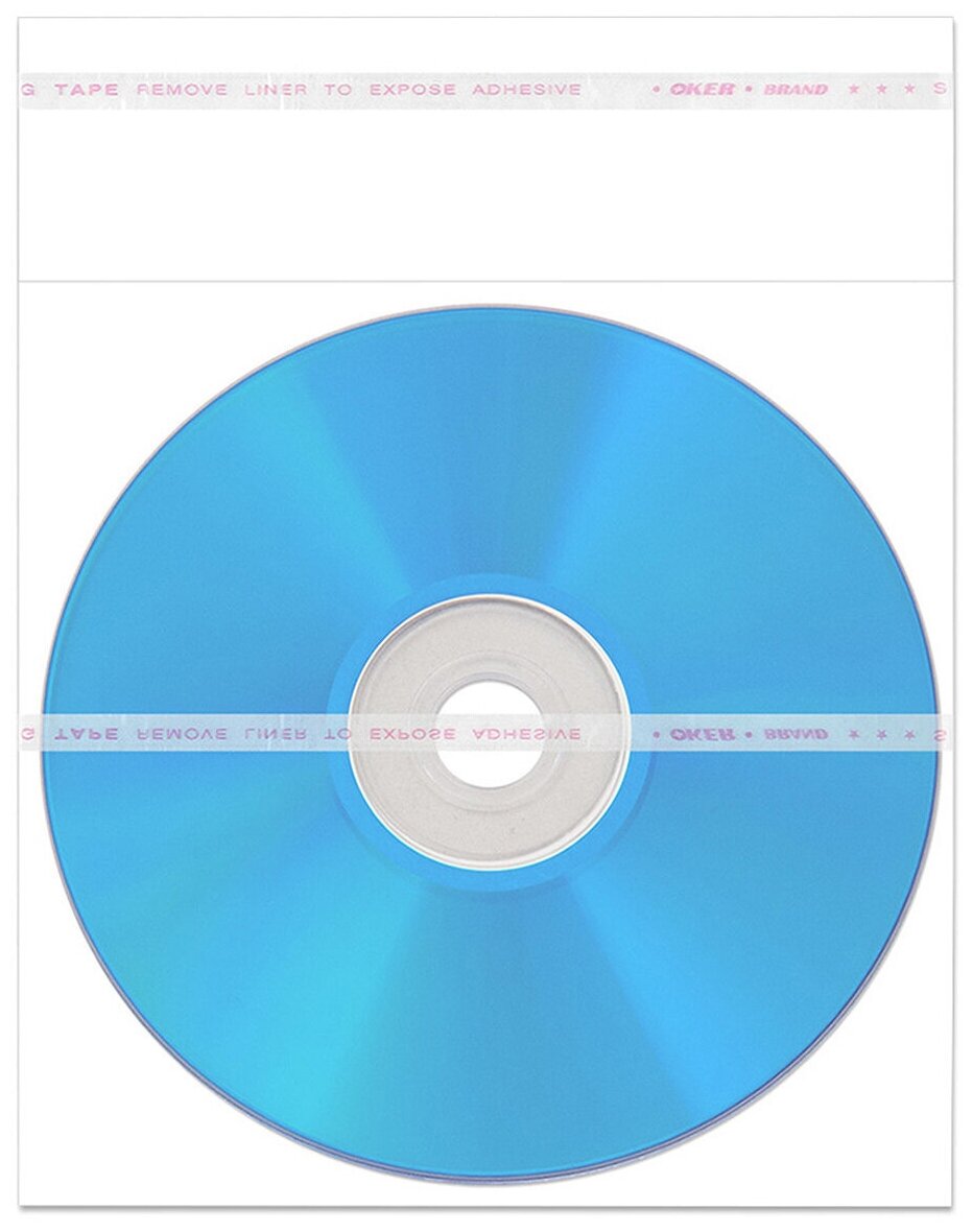 Конверт для CD/DVD диска, полипропилен 25мкм, 2 скотча (для вклейки в журналы), 10 шт.