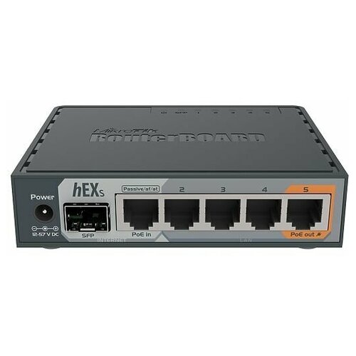 маршрутизатор mikrotik hex poe lite rb750upr2 5 портов 10 100 ethernet Маршрутизатор MikroTik hEX S (RB760iGS)