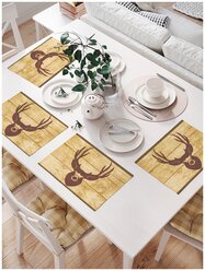 Комплект тканевых салфеток JoyArty "Взгляд новогоднего оленя" для сервировки стола, 32x46 см, 4шт.