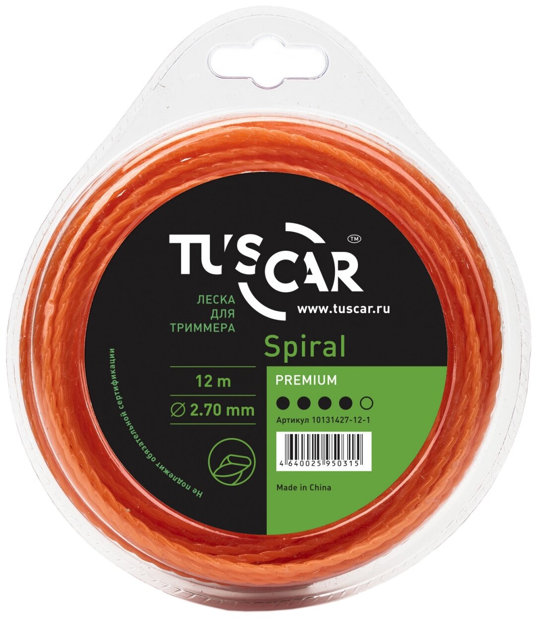 Леска для триммера TUSCAR Spiral Premium, 2.70мм* 12м - фотография № 1