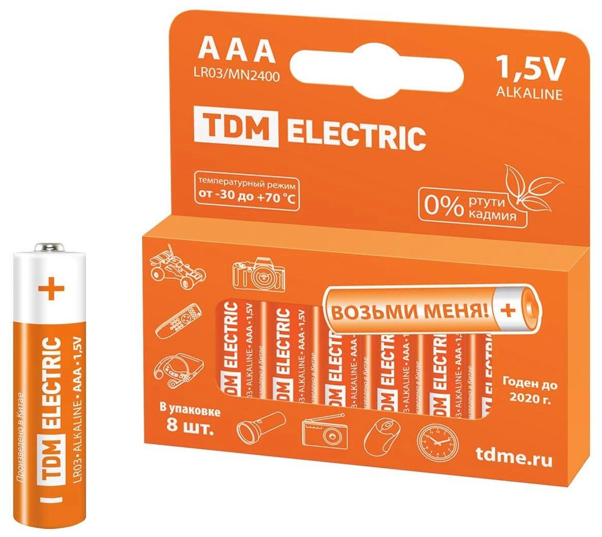 Элемент питания LR03 AAA Alkaline 15V PAK-8 TDM (упак. 8 шт)