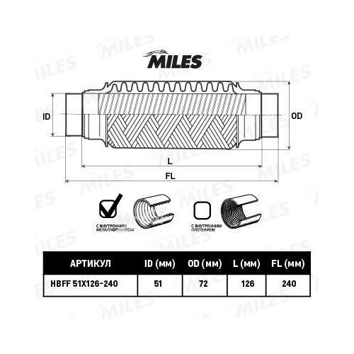 Труба Гофрированная Универсальная 51x240 (126-240) Усиленная Miles арт. HBFF51X126-240