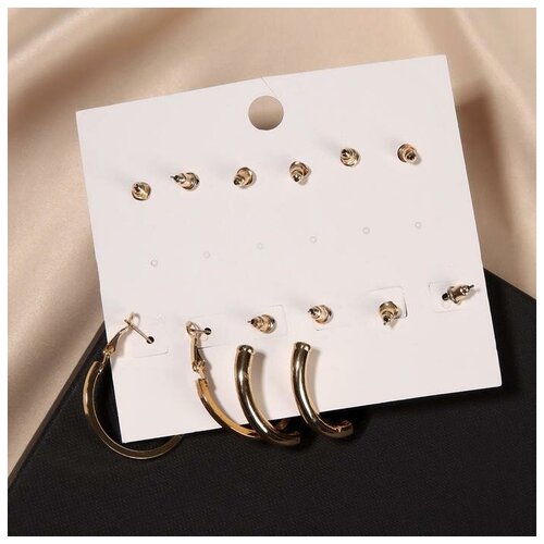 фото Серьги-кольца набор 6 пар "варианты" рисунок, цвет чёрный в золоте, d=3.5 yandex market