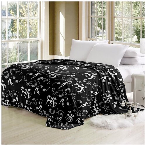 Плед евростандарт, 200х220 см, 100% полиэстер, Silvano, Кошки, черный, SP-Buh1-3