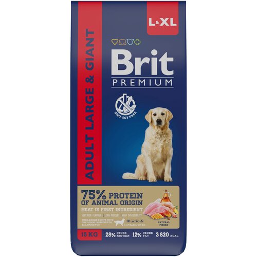 Сухой корм для взрослых собак Brit Premium, курица 1 уп. х 3 кг (для средних и крупных пород)