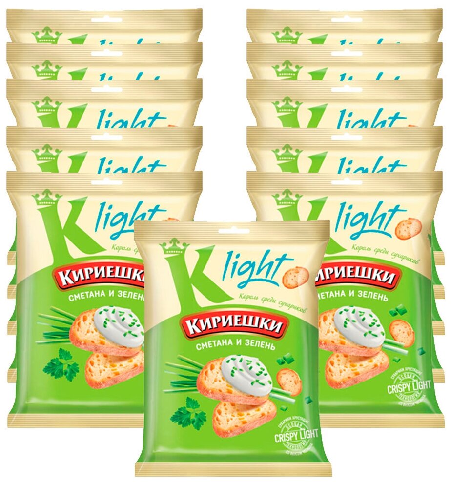 «Кириешки Light», сухарики со вкусом сметаны и зелени, 11 пачек по 33 г