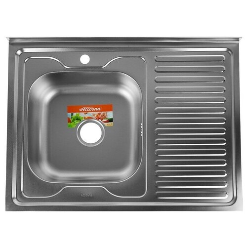 Мойка кухонная Accoona AC6080-L, накладная, левая, толщина 0.6 мм, 800х600х165 мм, декор