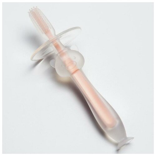 Купить Детская зубная щетка-массажер на присоске, силиконовая с ограничителем, от 3 мес., цвет розовый, NewStore