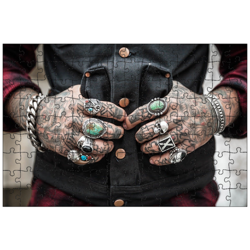фото Магнитный пазл 27x18см."руки, татуировки, кольца" на холодильник lotsprints