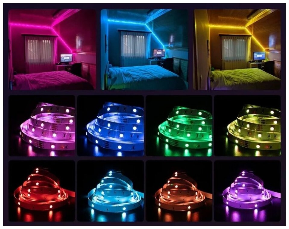 Светодиодная лента с пультом цветная, 5 метров, Bluetooth управление телефоном, RGB LED SMD 5050 - фотография № 3