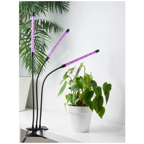 Фитолампа для растений (LED лампа для рассады), с 3-мя гибкими отводами по 11.5 Вт, 3 режимами света, 9 уровней яркости, полный спектр, с таймером