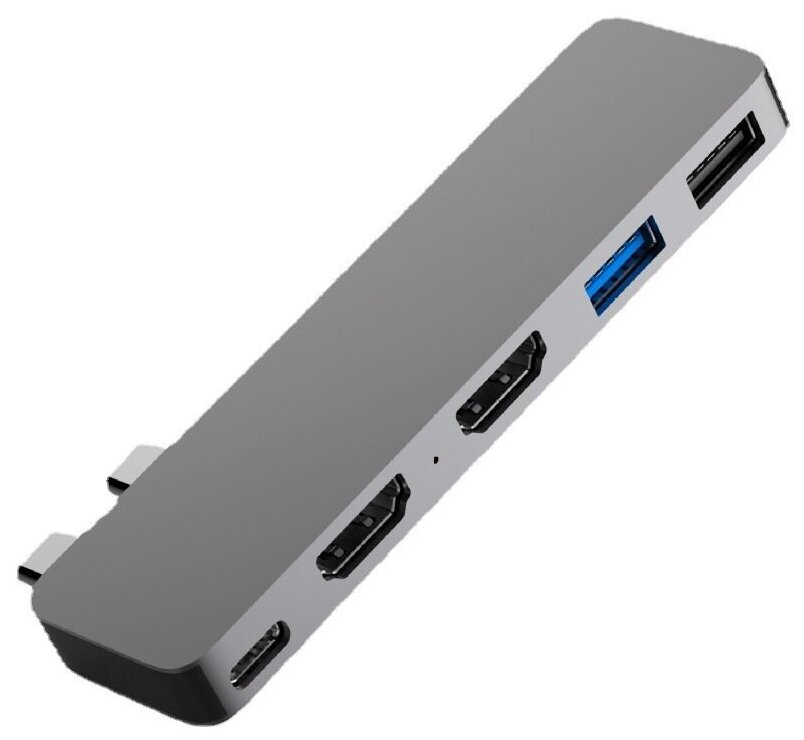 Хаб USB-концентратор Aluminum Type-C 5 в 1 Dual HDMI (Gray) для MacBook