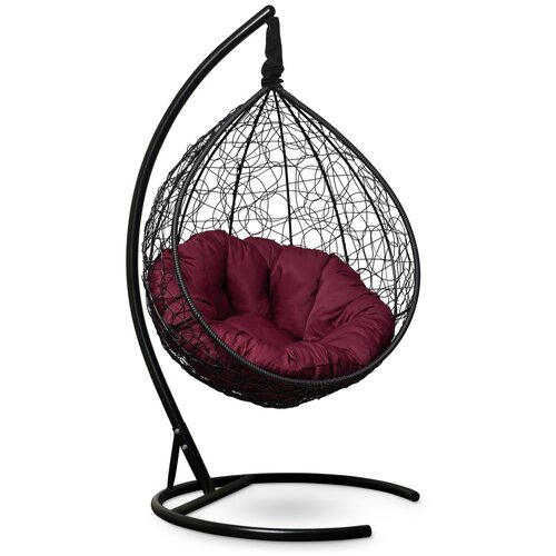 фото Подвесное кресло- кокон laura outdoor sevilla verde черное + каркас (бордовая подушка)