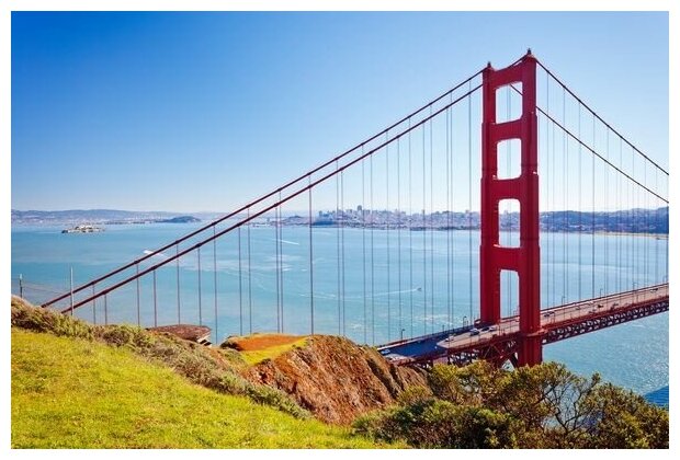 Постер на холсте Мост Золотые Ворота (The Golden Gate Bridge) №1 45см. x 30см.