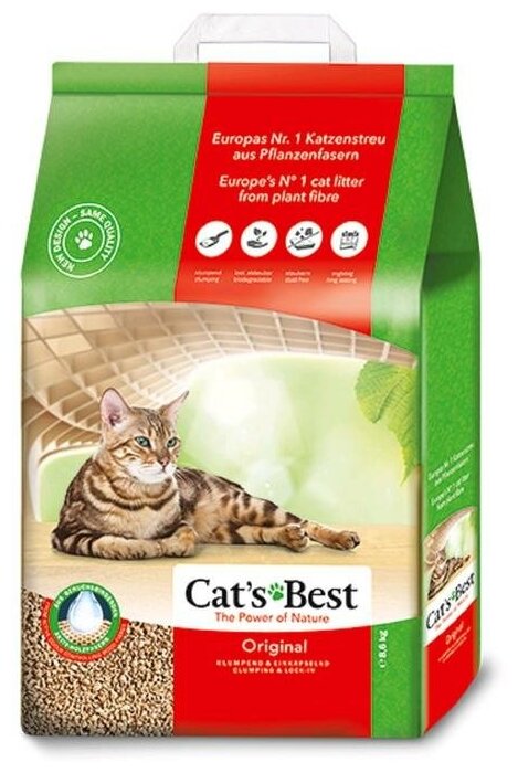 Наполнитель Cat's Best Original для кошек, древесный, комкующийся, 20 л, 8.6 кг - фотография № 4