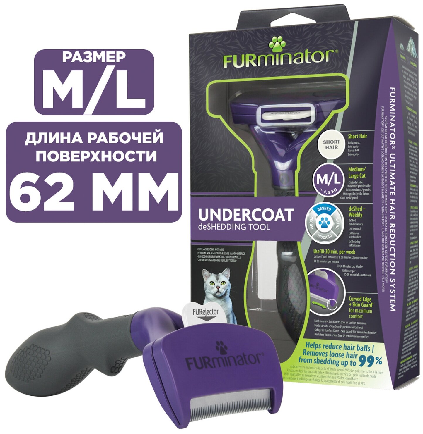 Furminator (фурминатор) M/L для больших кошек c короткой шерстью