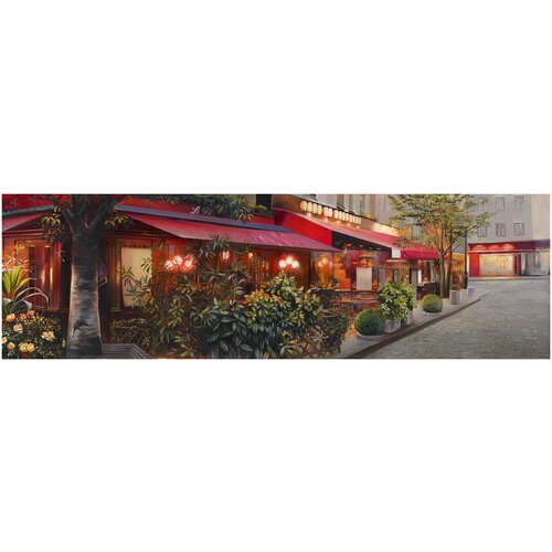 Фотообои Уютная стена Теплые фонари на вечерней улочке 890х270 см Виниловые Бесшовные единым полотном 31250₽