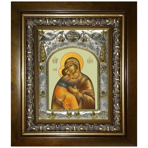 Икона Владимирская икона Божией Матери, в деревяном киоте икона воспитание икона божией матери в деревяном киоте