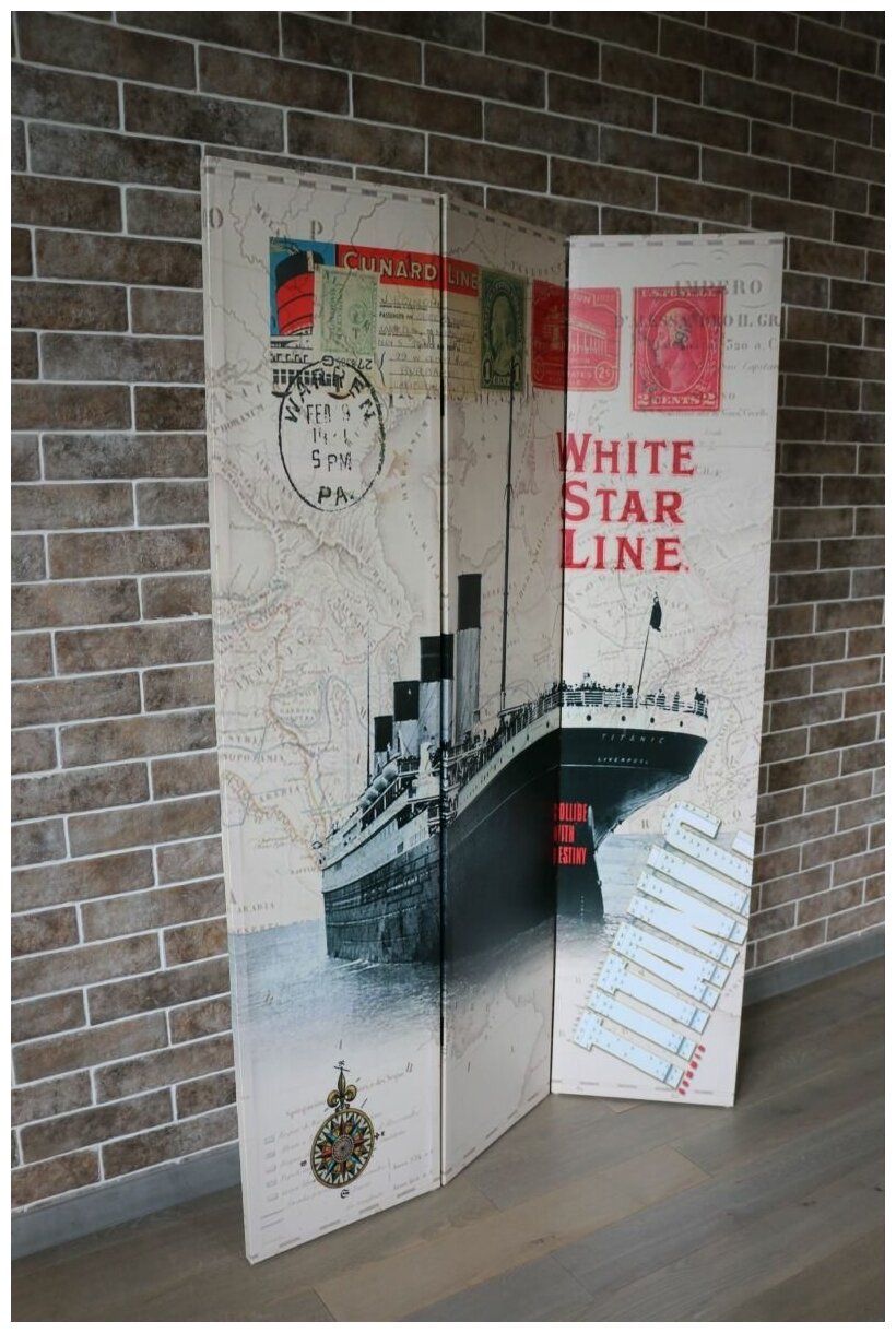 Ширма Титаник BS11505 (3 секции), иск. холст из пвх, 180*120 см - фотография № 2