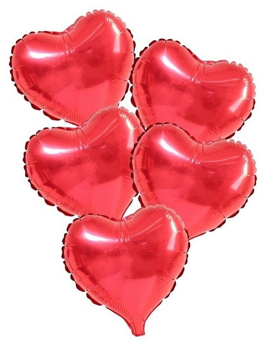 Шар фольгированный 9" "Мини-сердце", с клапаном, набор 5 шт, цвет красный./В упаковке шт: 1