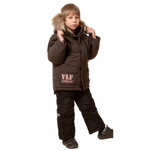 фото Куртка velfi зимняя, средней длины, карманы, водонепроницаемость, утепленная, ветрозащита, капюшон, размер 122, коричневый