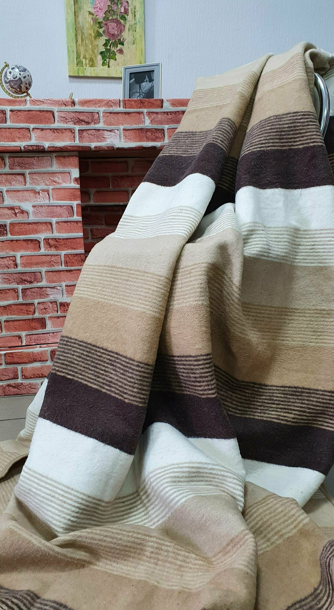Одеяло байковое хлопок жаккард Полоска бежево-коричневая в канте 170х205 см