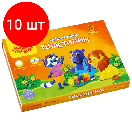 Комплект 10 шт, Пластилин Мульти-Пульти Приключения Енота, 08 цветов, 160г, со стеком, картон