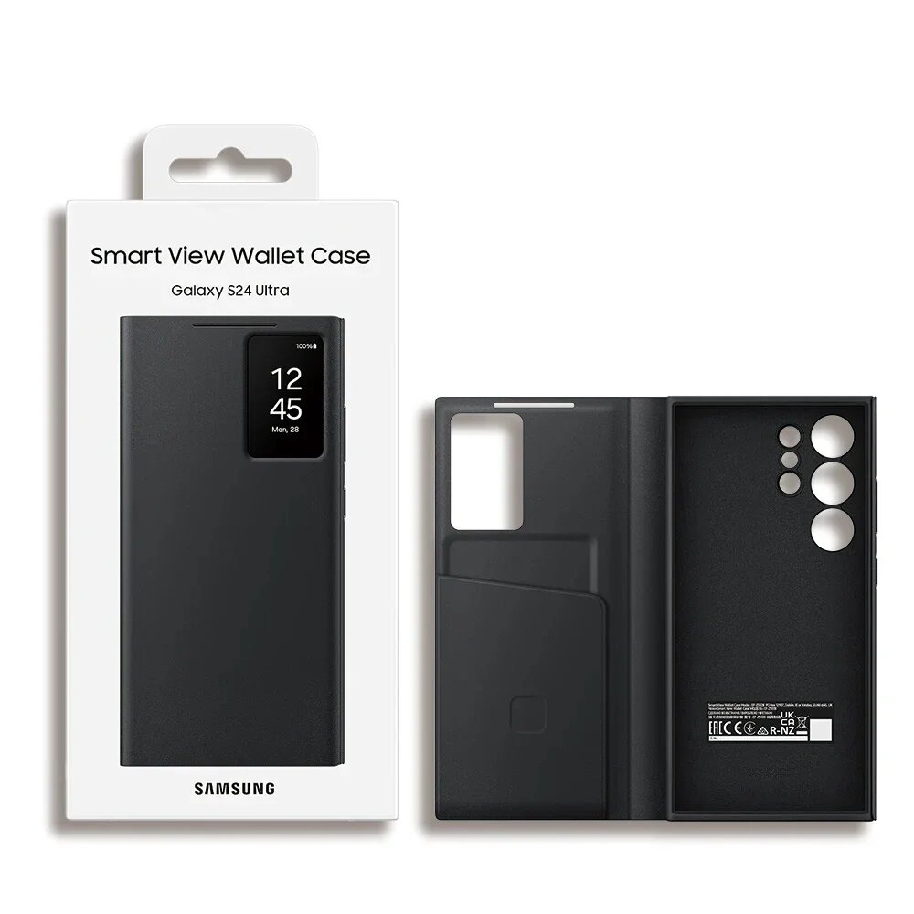 Оригинальный флип-чехол для Samsung Galaxy S24 Ultra S-View Smart Case для Galaxy S24Ultra светодиодный прозрачный чехол с окнами и телефоном, Black, Для Galaxy S24 Ultra